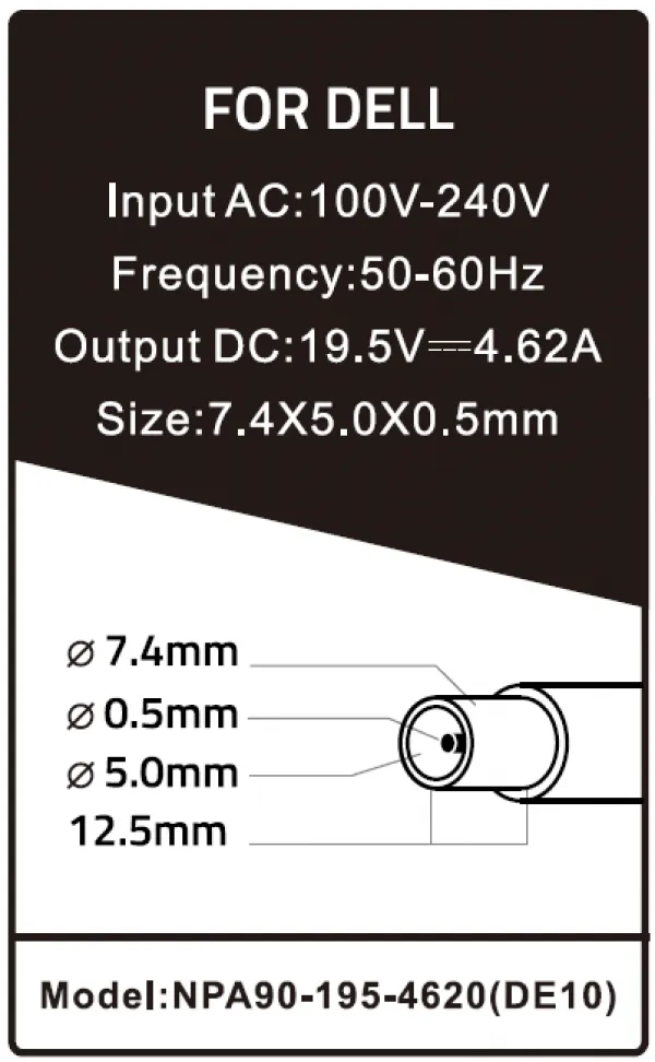 PUNJAČ 19.5V4.62A90W-7.4x5.0mm - npa90-195-4620-de10