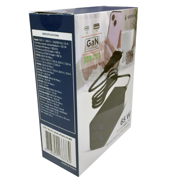 PUNJAČ KUĆNI 65W 4-port - GaN-USB-usb-tip-c-PowerDelivery-brzi-punjac