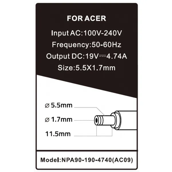 PUNJAČ 19V4.74A90W-5.5x1.7mm - ispravljac-napajanje-za-acer