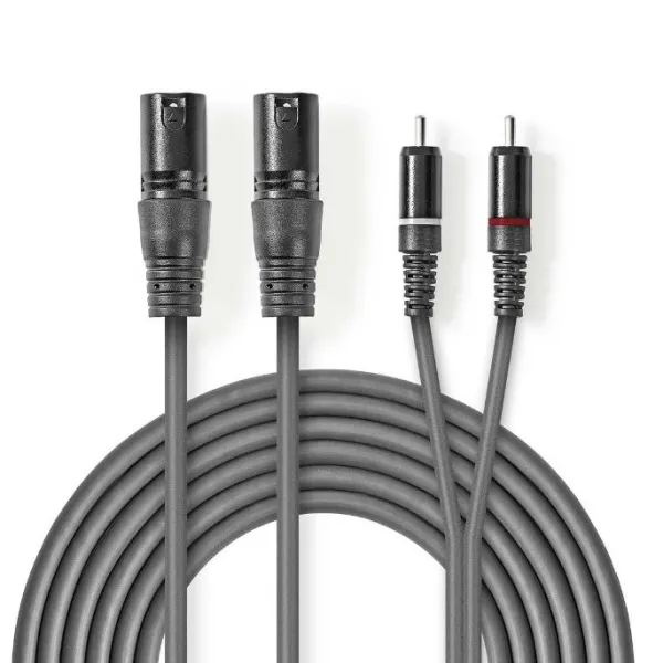 XLR na RCA x2 KABL 3m - Nedis COTH15210GY30 tamnosivi balansirani audio kabl od 3m sa po dva muška XLR konektora i dva RCA činč priključka