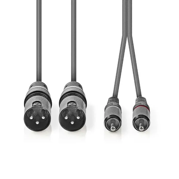 XLR na RCA x2 KABL 3m - Krupni kadar metalnih trovrsnih muških XLR glava i niklovanih RCA činčeva postavljenih vertikalno u nizu
