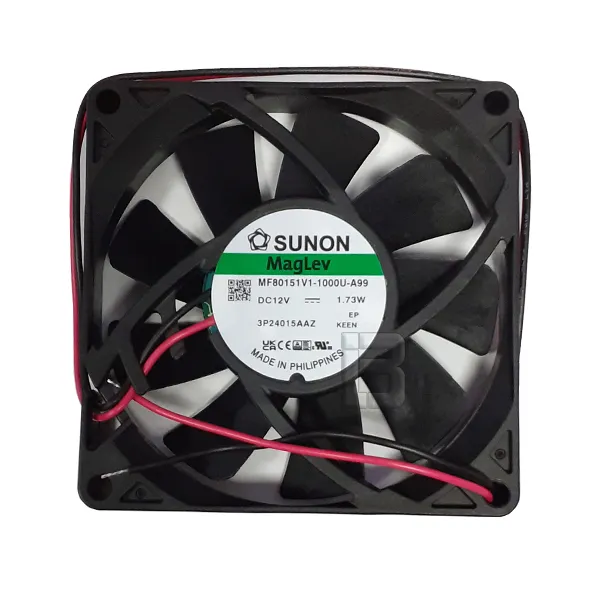 VENTILATOR 12V-MF80151V1-1000U-A99 - Sunon MF80151V1-1000U-A99 crni aksijalni Slim kuler od 80mm sa zelenom MagLev nalepnicom i naponskim žicama