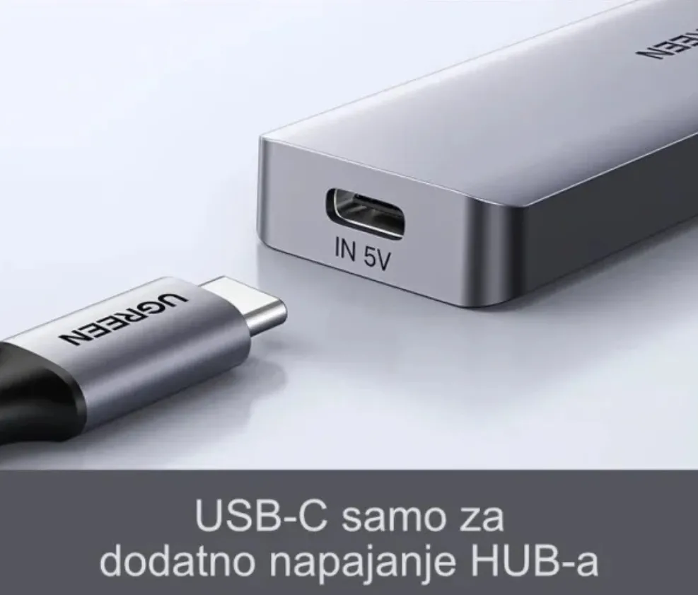 USB HUB 3.0 4 Porta CM219 Slim - Tehnička grafika i ilustracija koja prikazuje ženski Type-C port na kućištu i stabilno premošćavanje eksternih hard diskova unutar prenosnog sistema