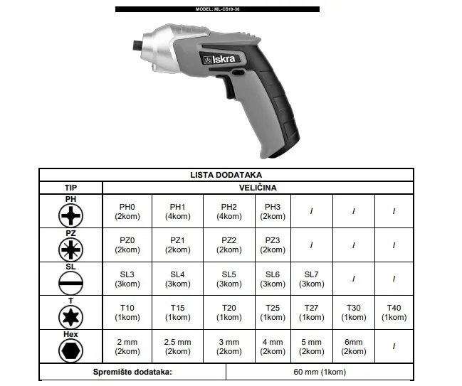 ODVIJAČ ML-CS19-36 - 