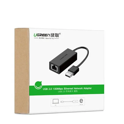 USB 2.0-RJ45 ADAPTER BLACK - ugreen-cr110-usb-2-0-10-100mbps-crni-4184