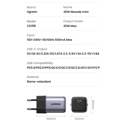 PUNJAČ KUĆNI USB-CD318 - ugreen-nexode-cd318-20w-pd-gan-tech-punjac-4182_4