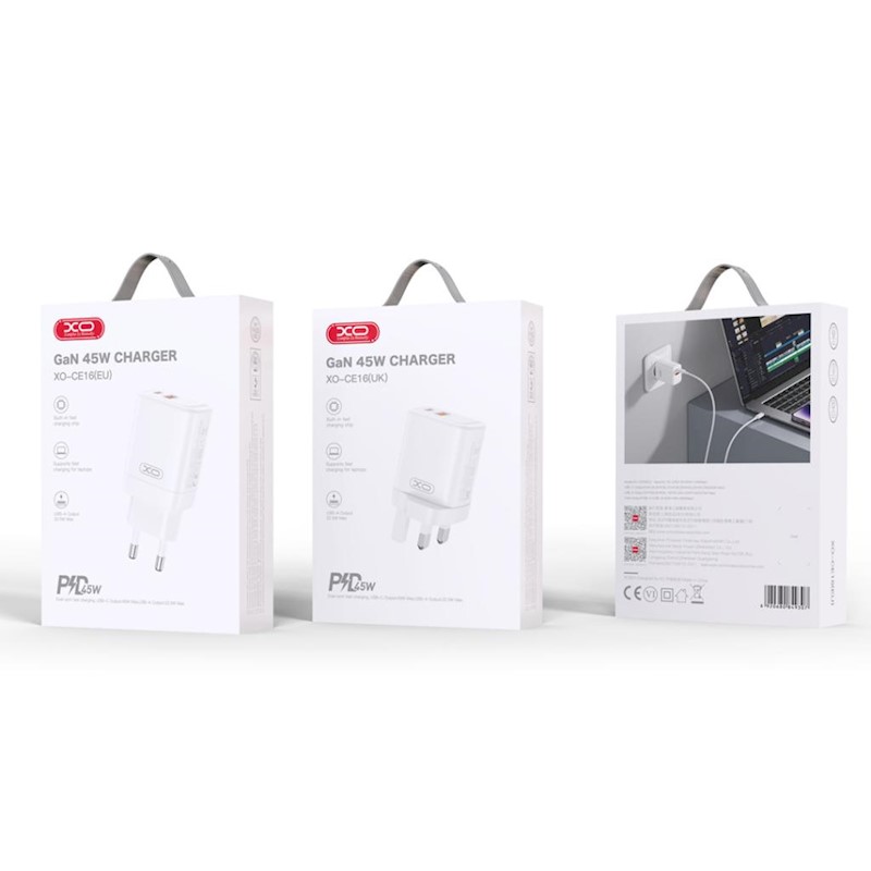 PUNJAČ KUĆNI USB-CE16 - xo-brzi-punjac-gallium-nitride-45w-ce16-4782