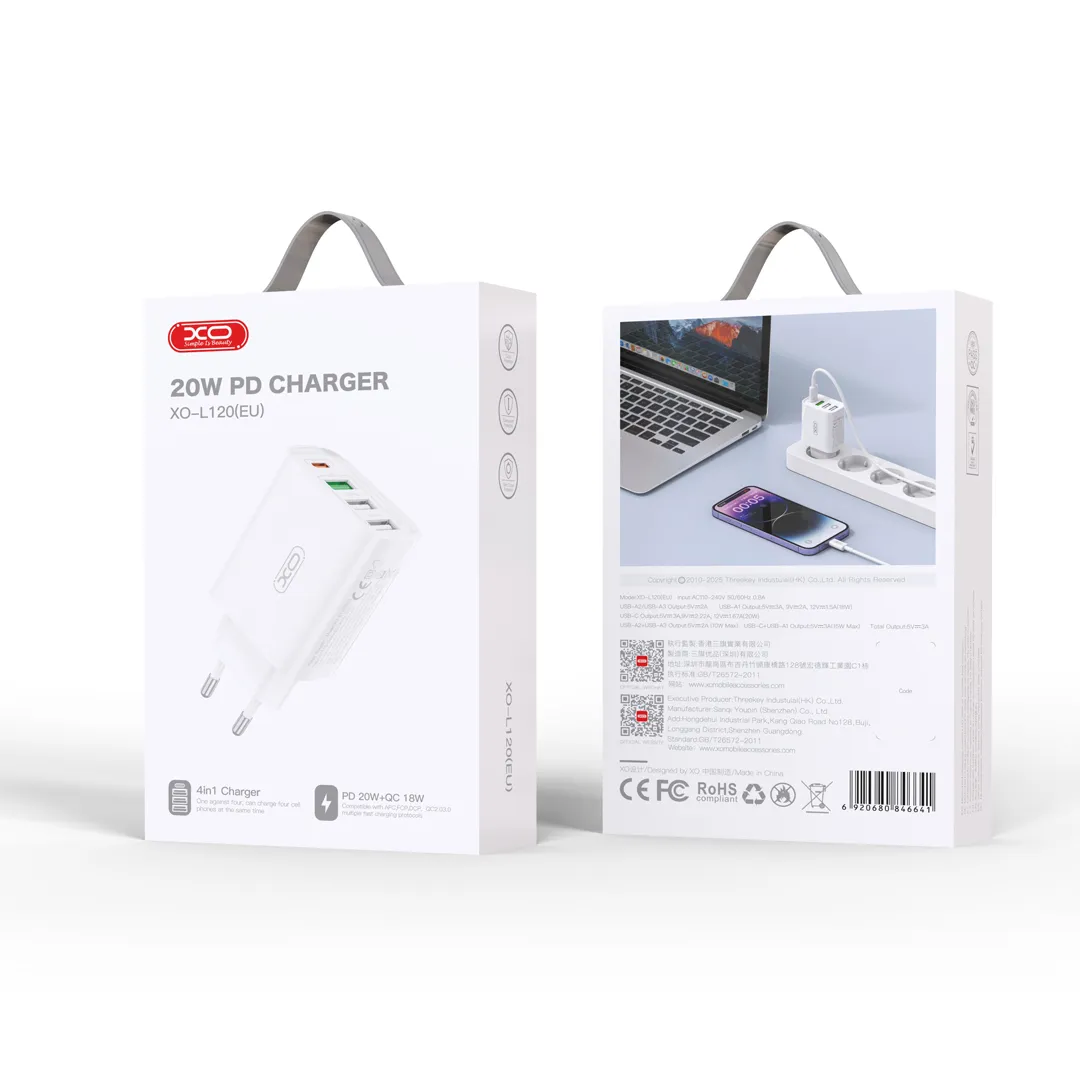 PUNJAČ KUĆNI USB-L120 - xo-brzi-punjac-tip-c-3xusb-l120-kabl-4785_3