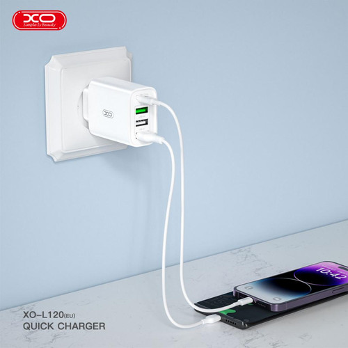 PUNJAČ KUĆNI USB-L120 - xo-brzi-punjac-tip-c-3xusb-l120-kabl-4785_2