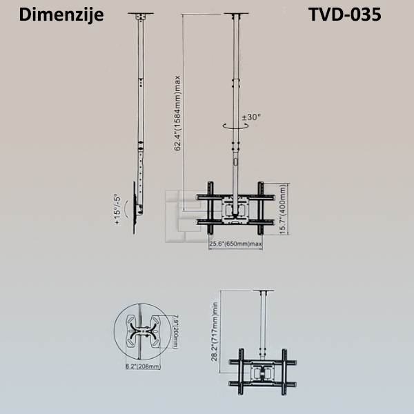 TV NOSAČ TVD-035 32-75 - plafonski nosac dimenzije