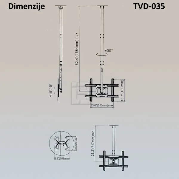 TV NOSAČ TVD-035 32-75 - plafonski nosac dimenzije