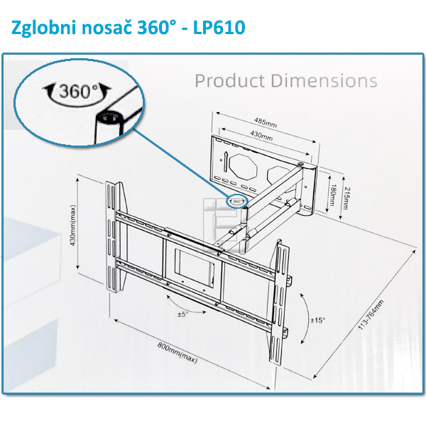 TV NOSAČ LP610 45-75 - zglobni-nosac-360-okretanje